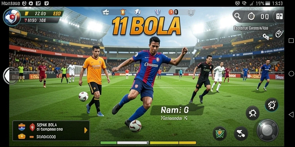 Tampilan gameplay menarik dari 11BOLA dengan aksi sepak bola yang seru.