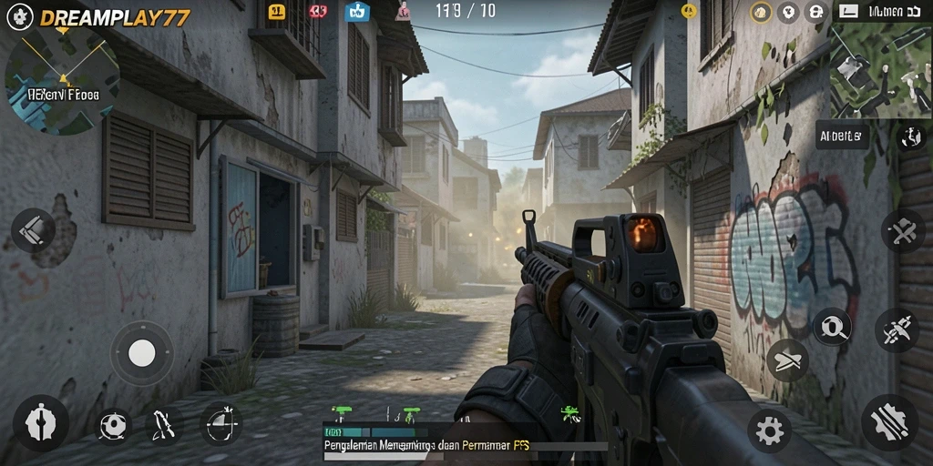 Screenshot utama yang menampilkan aksi FPS yang mendebarkan.