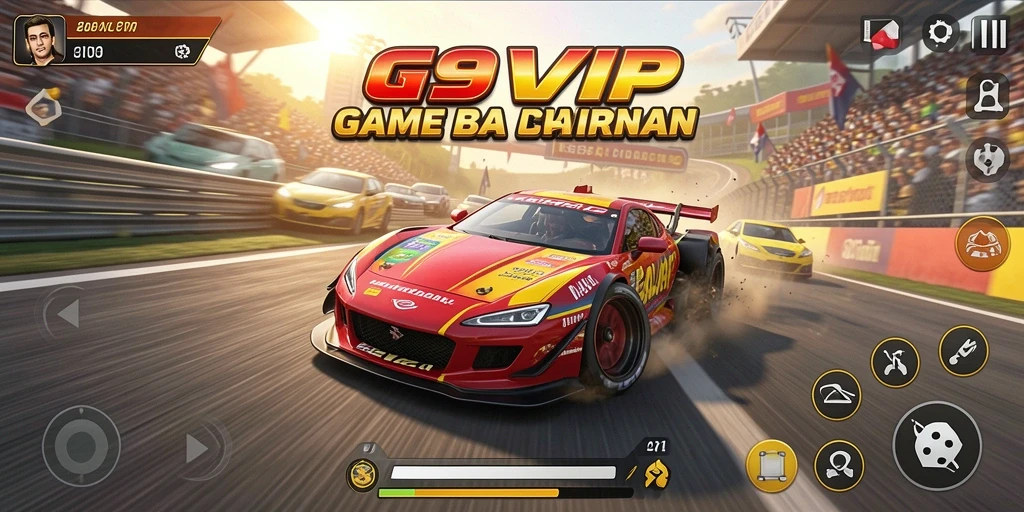 Screenshot gameplay menunjukkan mobil balap beraksi di lintasan yang memukau.