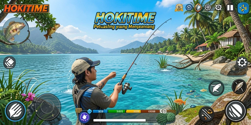 Tampilan menarik dari gameplay <strong>HOKITIME</strong> saat menangkap ikan.