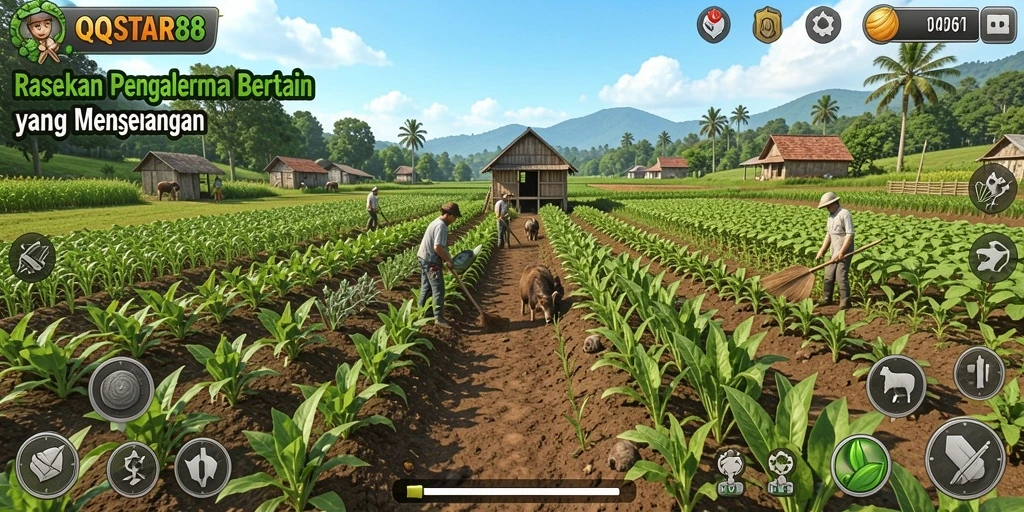 Screenshot menunjukkan gameplay seru bertani di QQSTAR88.