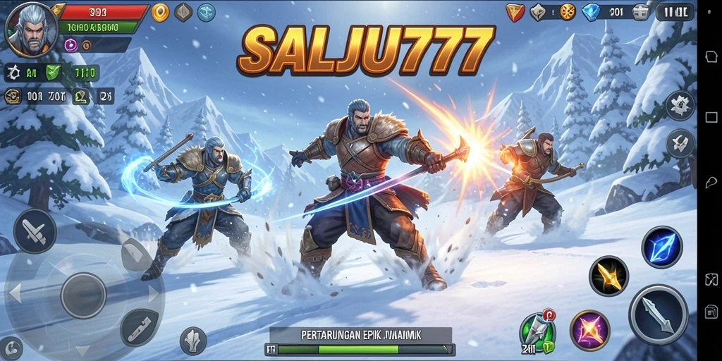 Gameplay SALJU777 dengan aksi pertarungan seru dan karakter yang beragam.